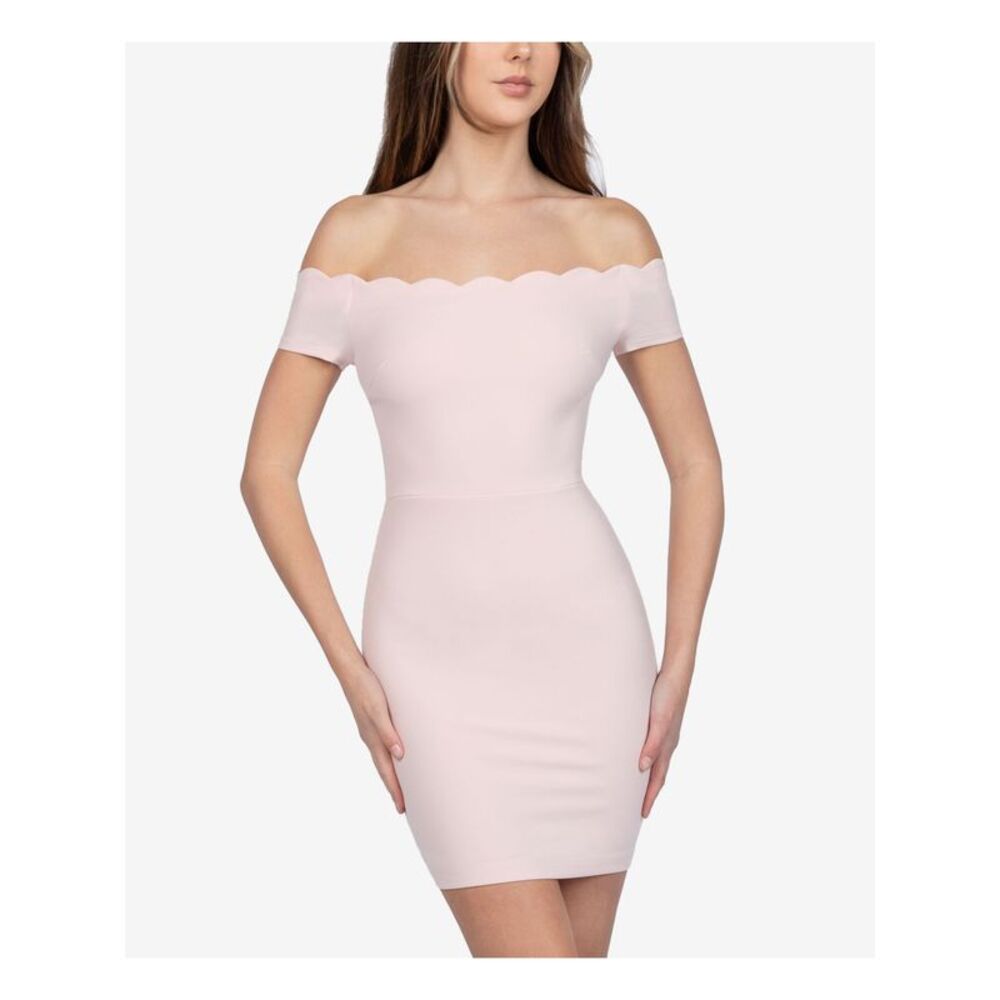 B DARLIN Womens Stretch Short Sleeve Off Shoulder Mini Cocktail Body Con Dress